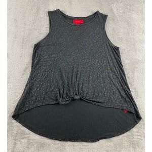 JENNIFER LOPEZ Womens Sleeveless Knit Top Charcoal Leopard Print Knot Front Sz M